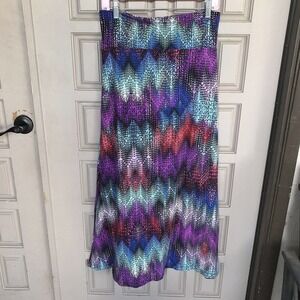 Hot Kiss Maxi Skirt Multicolor SzS/M Chevron Print Stretch Knit Lined